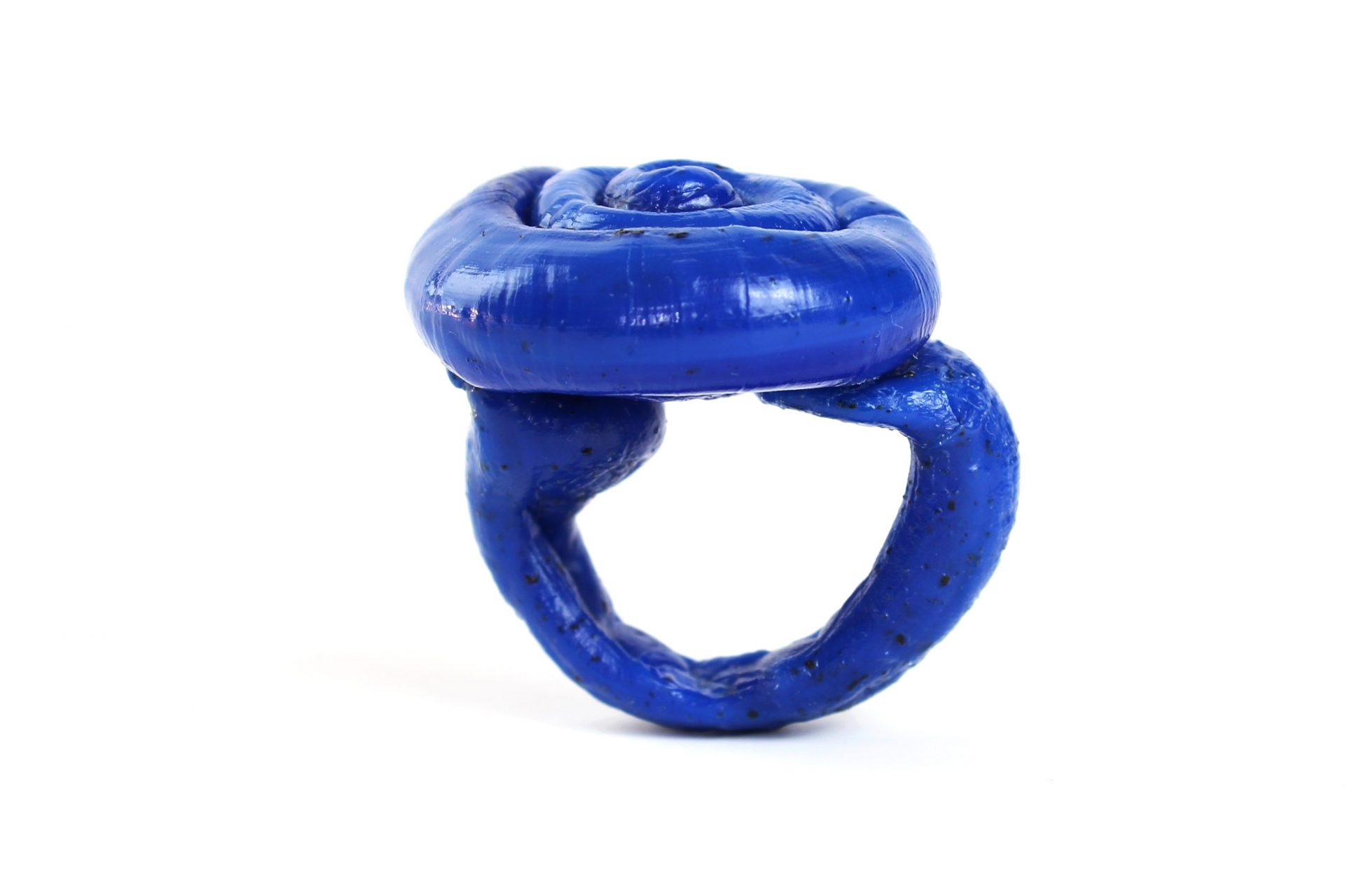 fine art unique Plastic doodle Ring out of recycled blue HDPE plastic linking to our ring collection