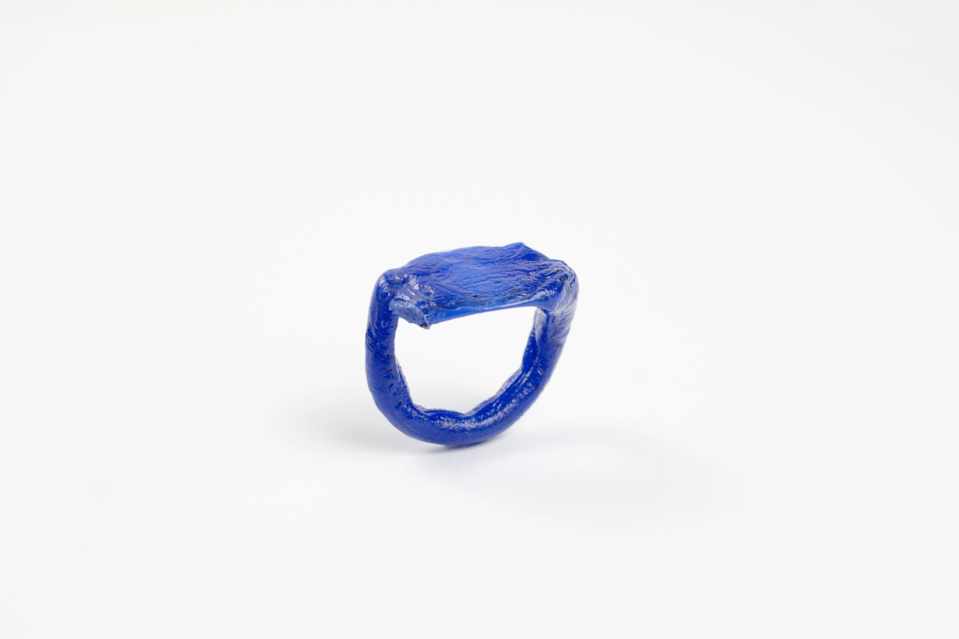 fine art organic form handmade Plastic doodle Ring out of recycled blue HDPE plastic 
