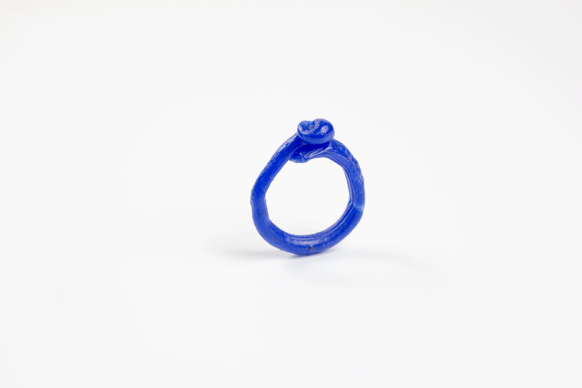 fine art organic form handmade Plastic doodle Ring out of recycled blue HDPE plastic 