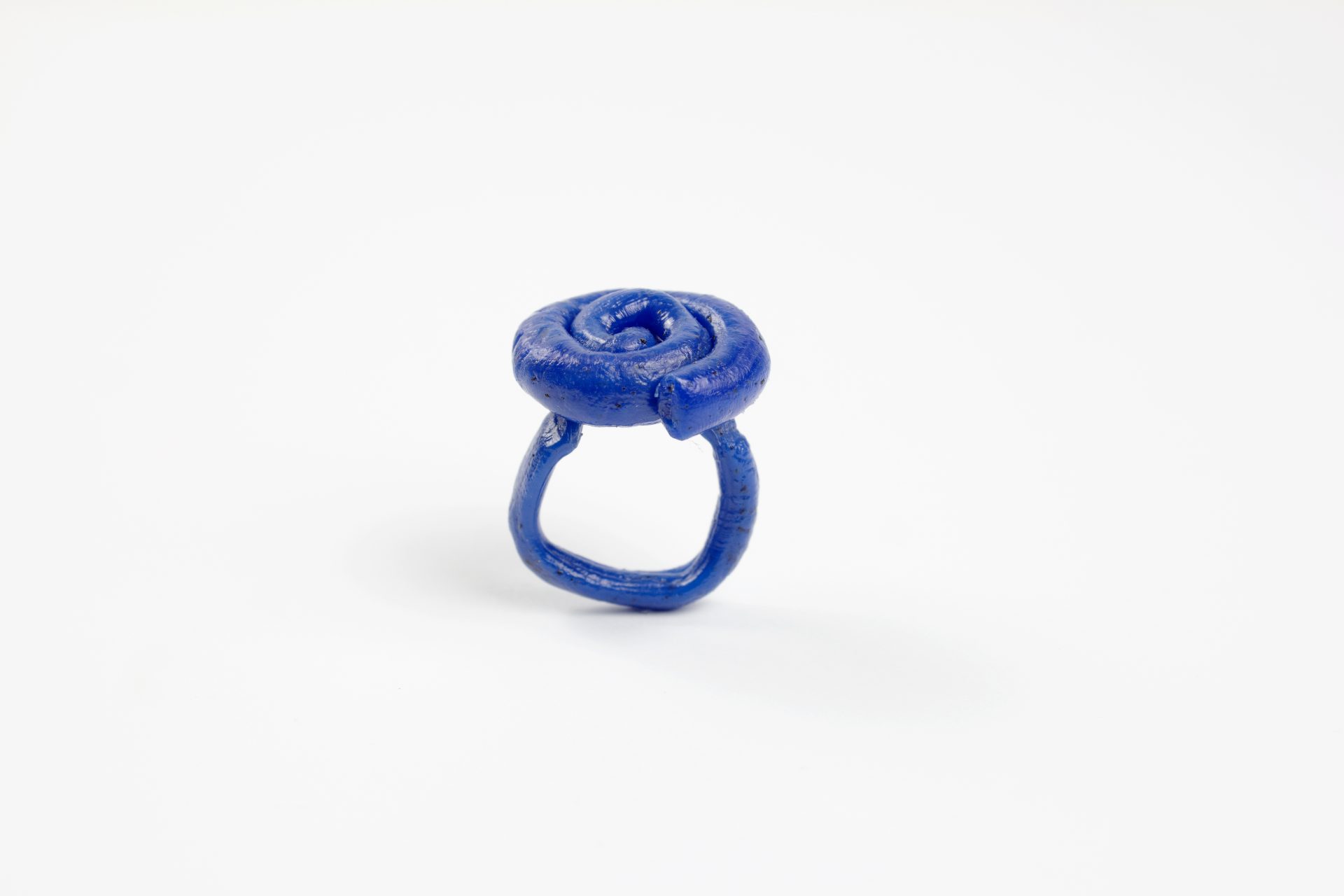 fine art organic form handmade Plastic doodle Ring out of recycled blue HDPE plastic 