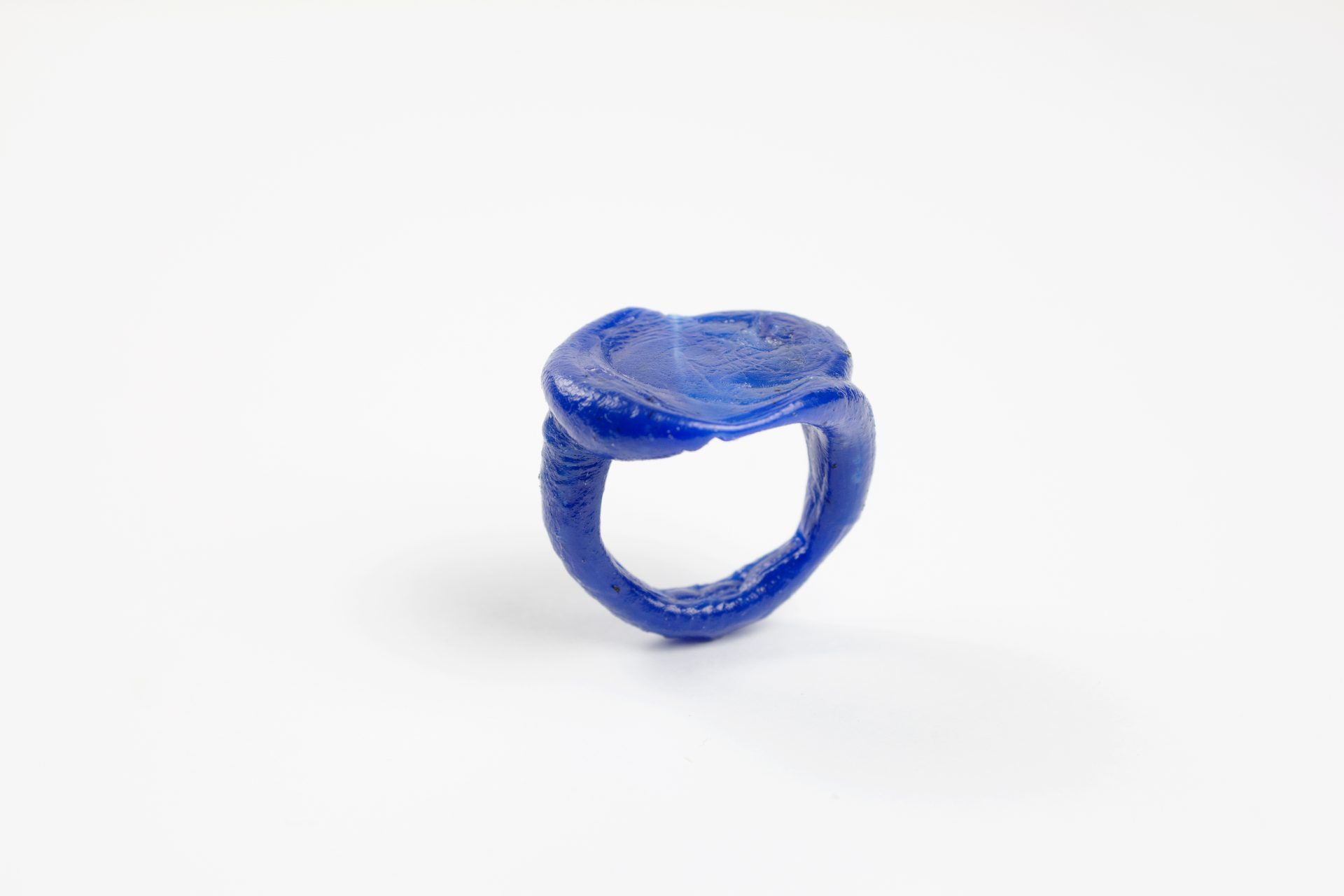 fine art organic form handmade Plastic doodle Ring out of recycled blue HDPE plastic 