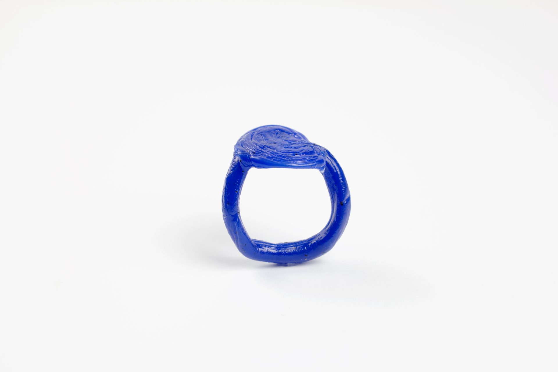 fine art organic form handmade Plastic doodle Ring out of recycled blue HDPE plastic 