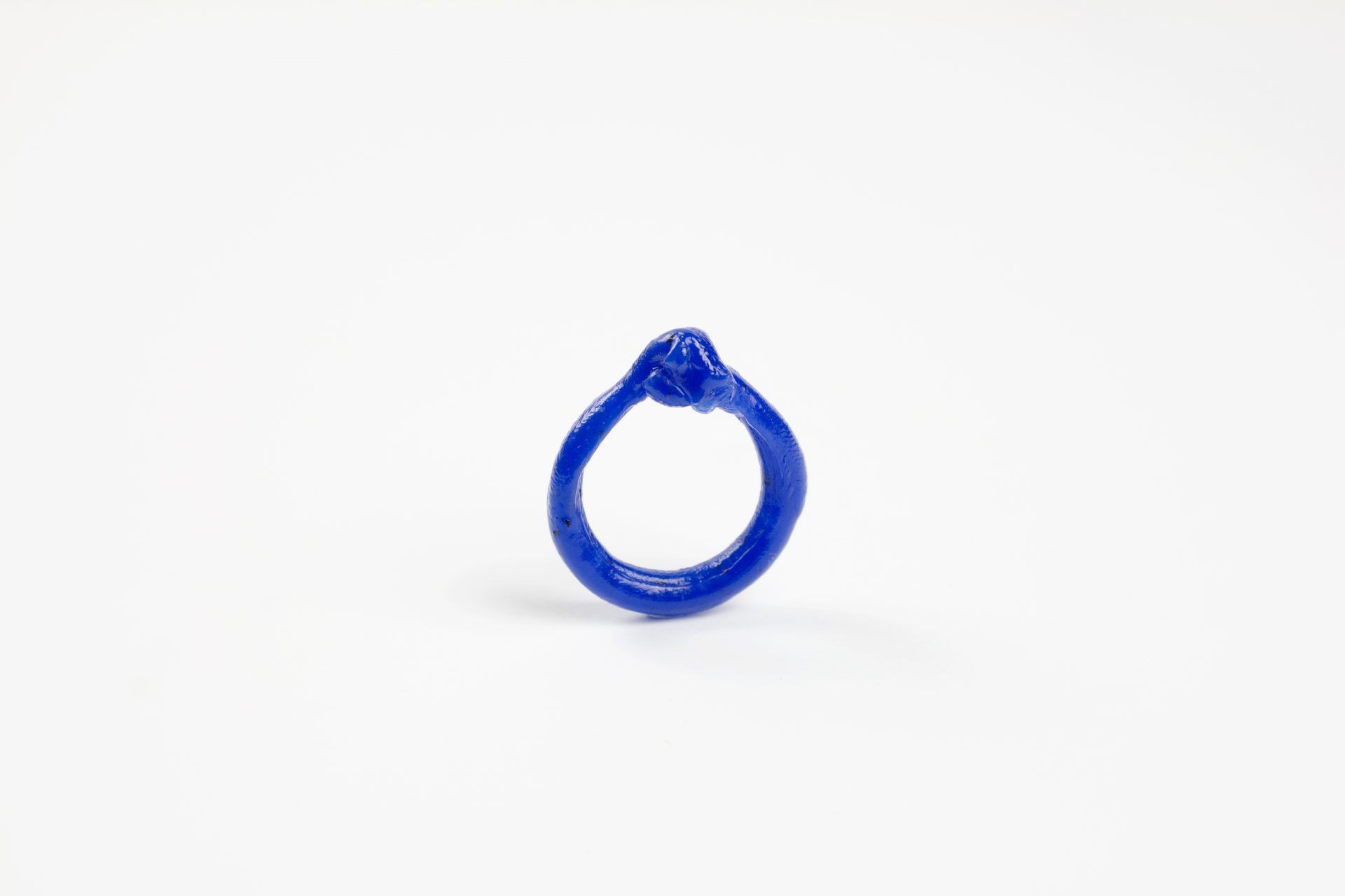 fine art unique handmade Plastic doodle Ring out of recycled blue HDPE plastic 