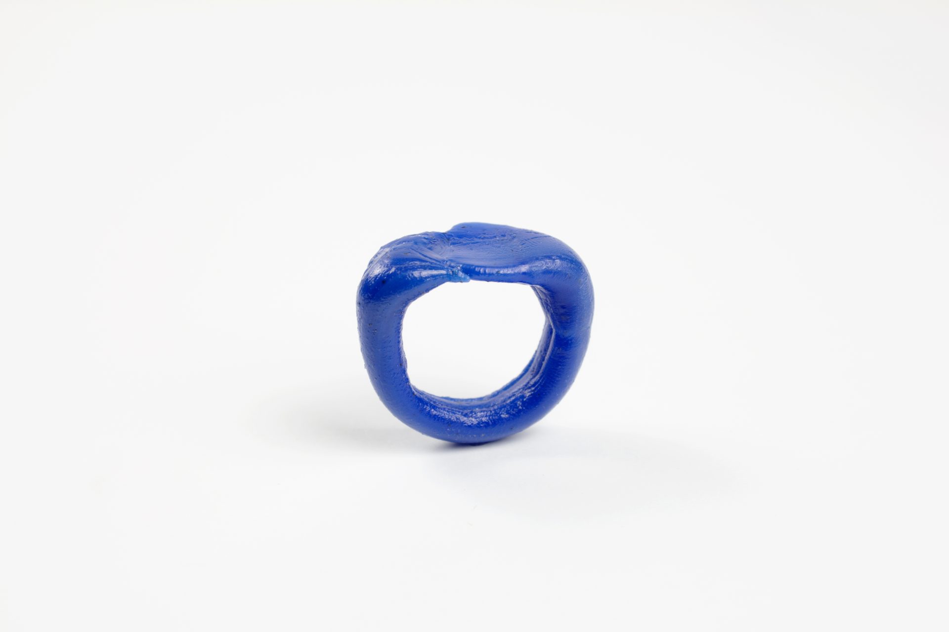 fine art unique handmade Plastic doodle Ring out of recycled blue HDPE plastic 
