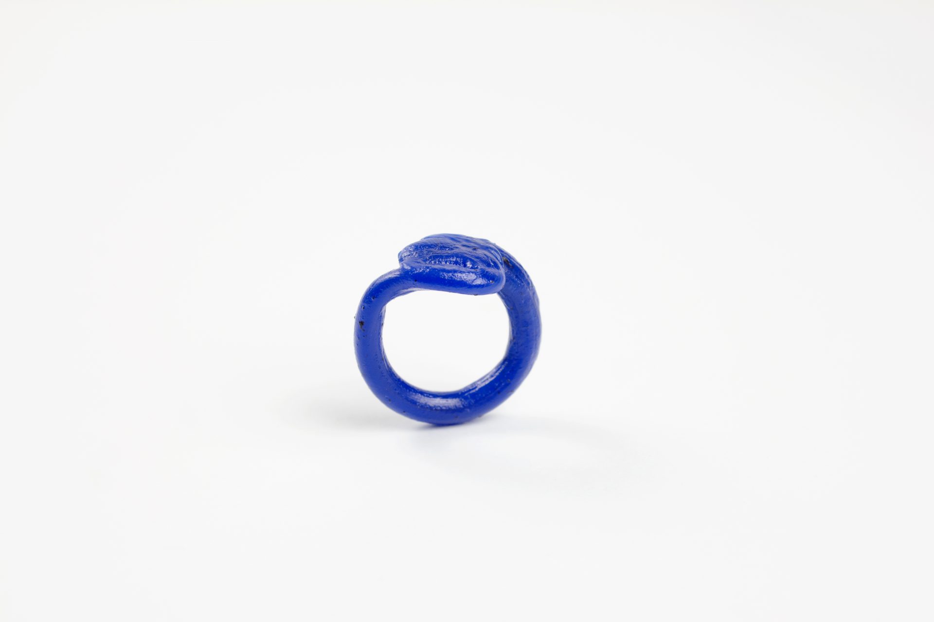 fine art unique handmade Plastic doodle Ring out of recycled blue HDPE plastic 
