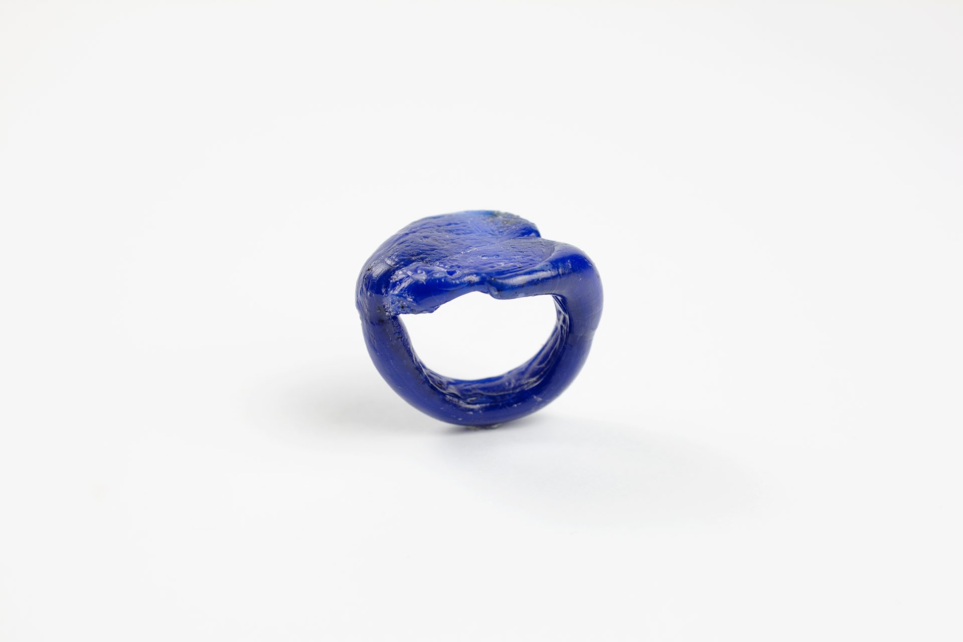fine art unique handmade Plastic doodle Ring out of recycled blue HDPE plastic 